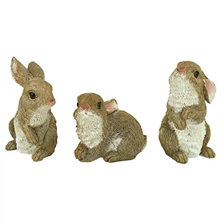QM92008 The Bunny Den Rabbits İç/Dış Mekan Bahçe Hayvan Heykelleri, 9,5 cm Genişliğinde, 10,5 cm Derinliğinde, Tam Renkli Kaplama