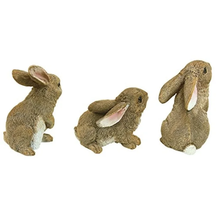 QM92008 The Bunny Den Rabbits İç/Dış Mekan Bahçe Hayvan Heykelleri, 9,5 cm Genişliğinde, 10,5 cm Derinliğinde, Tam Renkli Kaplama