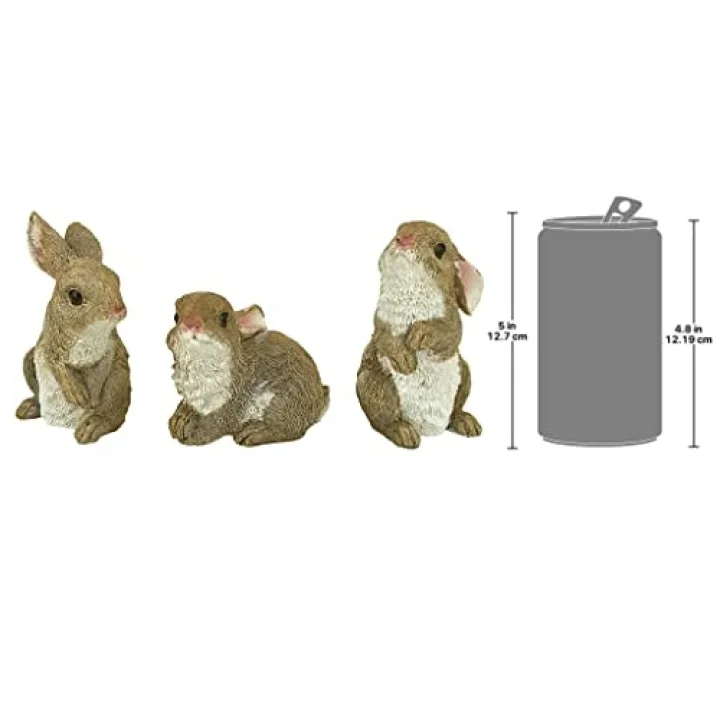 QM92008 The Bunny Den Rabbits İç/Dış Mekan Bahçe Hayvan Heykelleri, 9,5 cm Genişliğinde, 10,5 cm Derinliğinde, Tam Renkli Kaplama