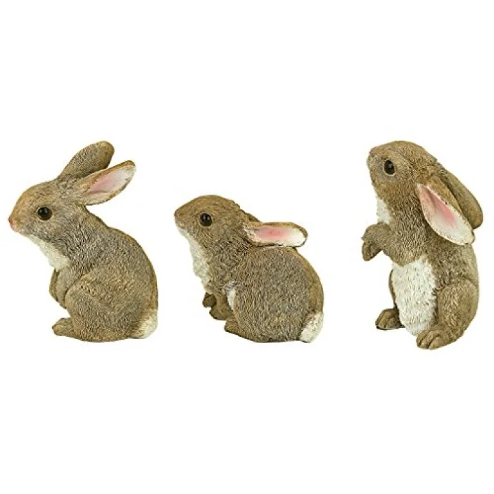 QM92008 The Bunny Den Rabbits İç/Dış Mekan Bahçe Hayvan Heykelleri, 9,5 cm Genişliğinde, 10,5 cm Derinliğinde, Tam Renkli Kaplama
