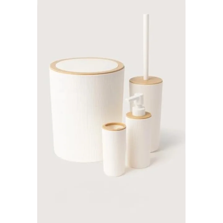 Quardi Banyo Seti Modern Çizgili - 7 L Kova 4 Parça Banyo Çöp Kovası ve Aksesuar Seti (beyaz)