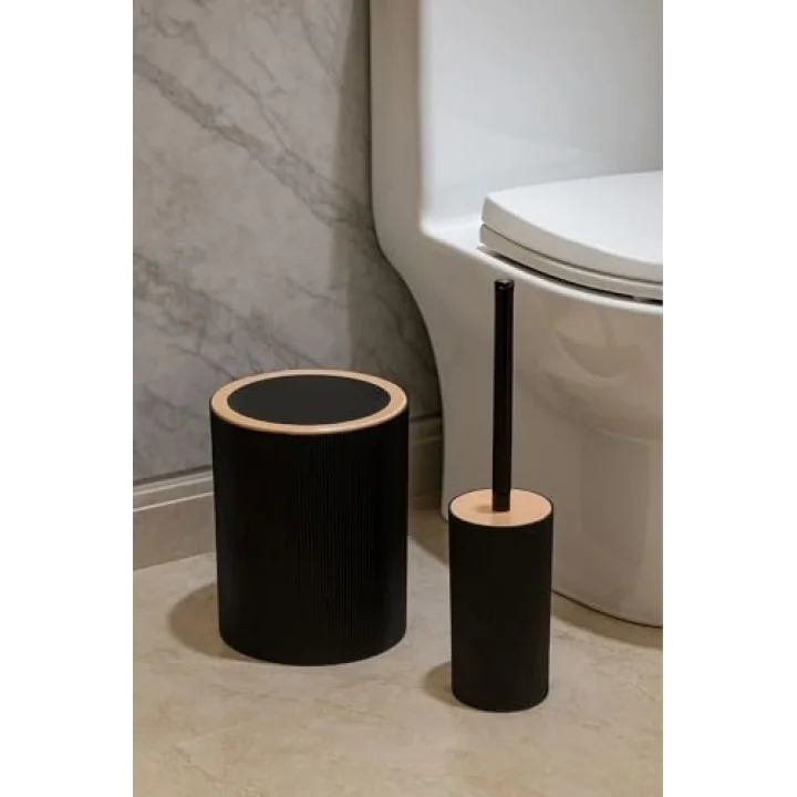 Quardi Banyo Seti Modern Çizgili - 7 L Kova 4 Parça Banyo Çöp Kovası ve Aksesuar Seti (beyaz)