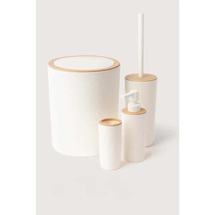 Quardi Banyo Seti Modern Çizgili - 7 L Kova 4 Parça Banyo Çöp Kovası ve Aksesuar Seti (beyaz)