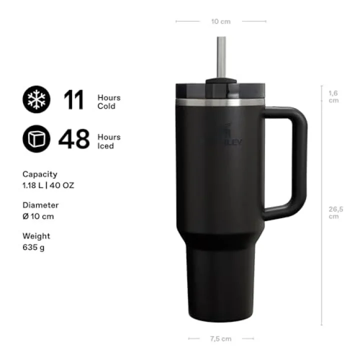 Quencher H2.0 FlowState Pipetli Termos Bardak 1.18 Litre - Black | Paslanmaz Çelik