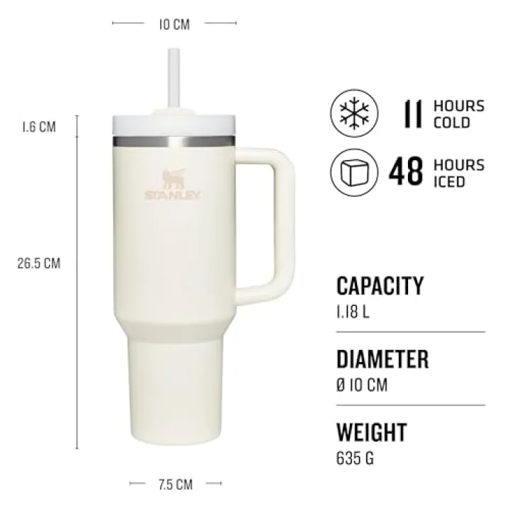 Quencher H2.0 FlowState Pipetli Termos Bardak 1.18 Litre - Krem | Paslanmaz Çelik | Termo Conserva el Frío 11 Saat - Frost 48 Horas - Şişe Su Paslanmaz Çelik - Termal Bardak BPA içermez
