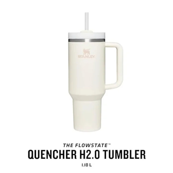Quencher H2.0 FlowState Pipetli Termos Bardak 1.18 Litre - Krem | Paslanmaz Çelik | Termo Conserva el Frío 11 Saat - Frost 48 Horas - Şişe Su Paslanmaz Çelik - Termal Bardak BPA içermez
