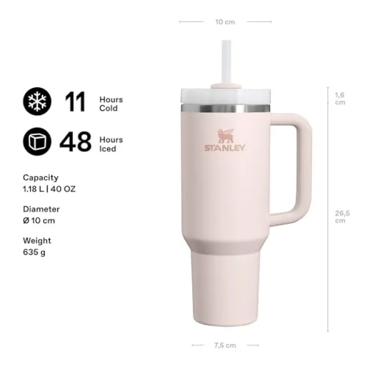 Quencher H2.0 FlowState Pipetli Termos Bardak 1.18 Litre - Pembe Kuvars (Rose Quartz) | Paslanmaz Çelik