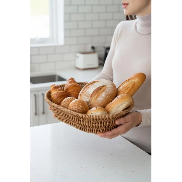 Rattan Piknik Hasır Ekmek Sepeti Meyve Sebze Sepeti Plastik Örme