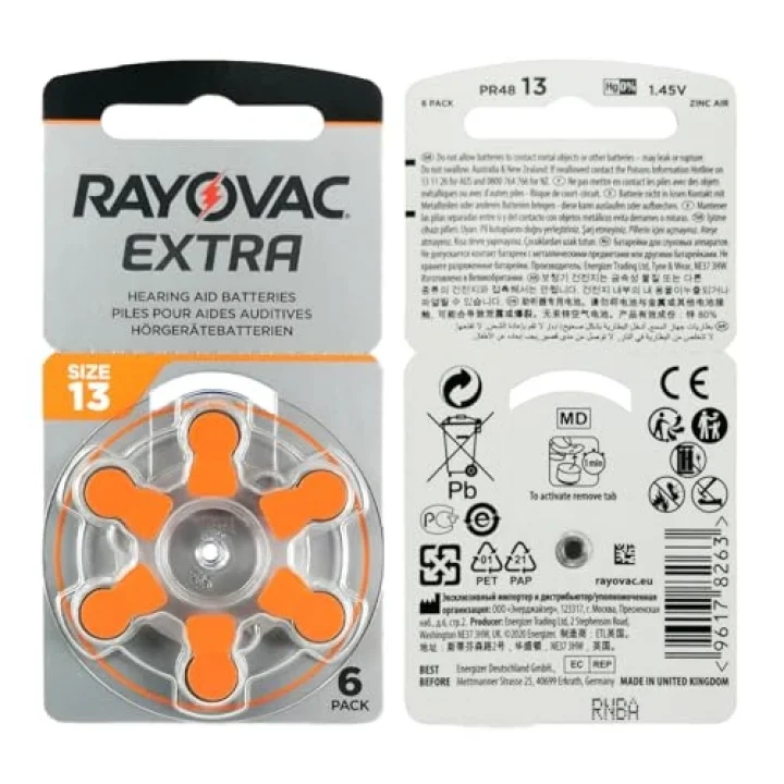 Rayovac Extra 13 Numara İşitme Cihazı Pili (10 Paket x 6 Adet = 60 Adet Pil)