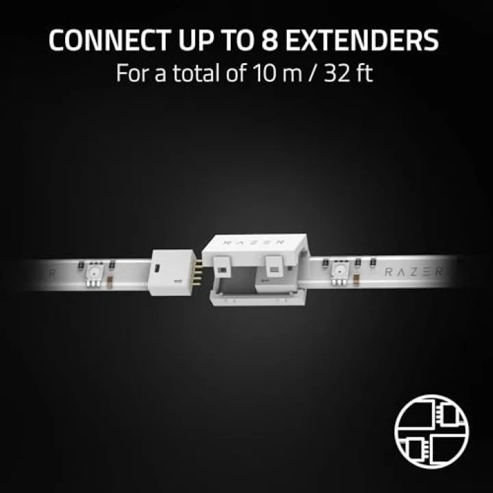 Razer Aether Light Strip Extender - RGB LED Işık Şeridi Uzatma (1M / 3ft Genişletici, 8 Genişleticiye Kadar Bağlayın, Esnek Tasarım) Beyaz