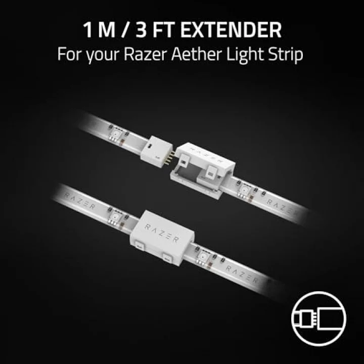 Razer Aether Light Strip Extender - RGB LED Işık Şeridi Uzatma (1M / 3ft Genişletici, 8 Genişleticiye Kadar Bağlayın, Esnek Tasarım) Beyaz