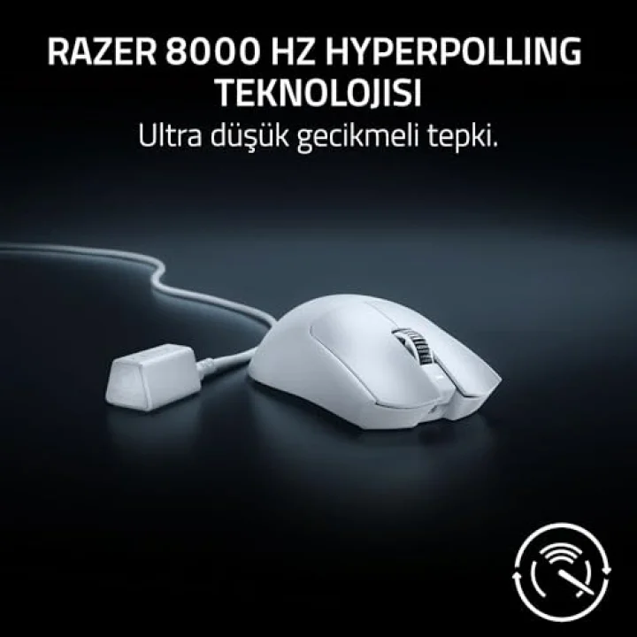 Razer Viper V3 Pro - Ultralight Kablosuz Espor Oyun Mouseu (8K Hz HyperPolling, 55g hafif tasarım, Focus Pro Sensör 35K DPI, HyperSpeed Kablosuz, 95 saat pil ömrü) Beyaz