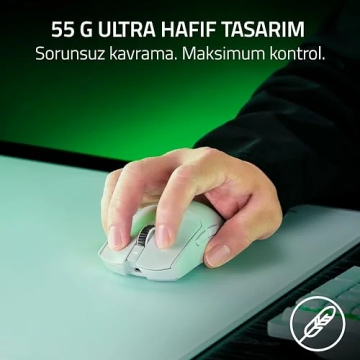 Razer Viper V3 Pro - Ultralight Kablosuz Espor Oyun Mouseu (8K Hz HyperPolling, 55g hafif tasarım, Focus Pro Sensör 35K DPI, HyperSpeed Kablosuz, 95 saat pil ömrü) Beyaz