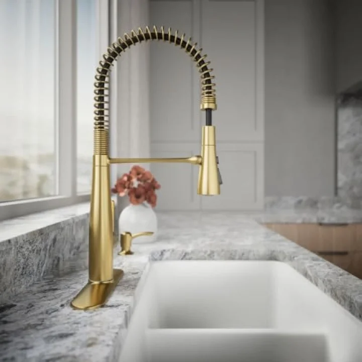 REC22745-SD-2MB Sabunluklu Yarı Profesyonel Mutfak Bataryası, Canlı Fırçalanmış Modern Pirinç