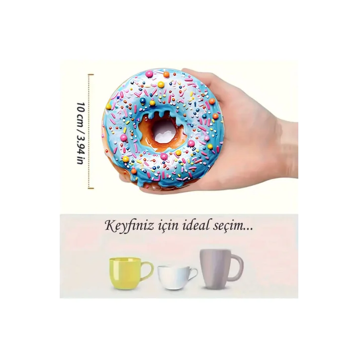 Renkli Donut Tasarımlı 6’lı MDF Bardak Altlığı Seti – 10 cm BRD-033