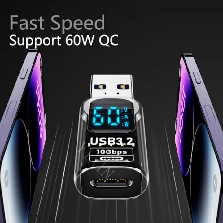 Revolution USB 3.2 to Type C Dönüştürücü 60W Hızlı Şarj 10Gbps Veri Transferi Dijital Ekran OTGGF