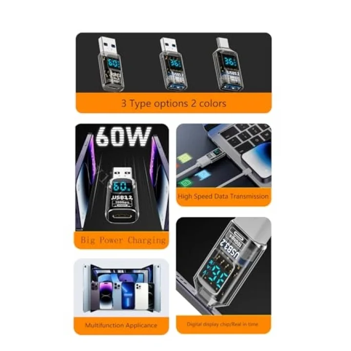 Revolution USB 3.2 to Type C Dönüştürücü 60W Hızlı Şarj 10Gbps Veri Transferi Dijital Ekran OTGGF