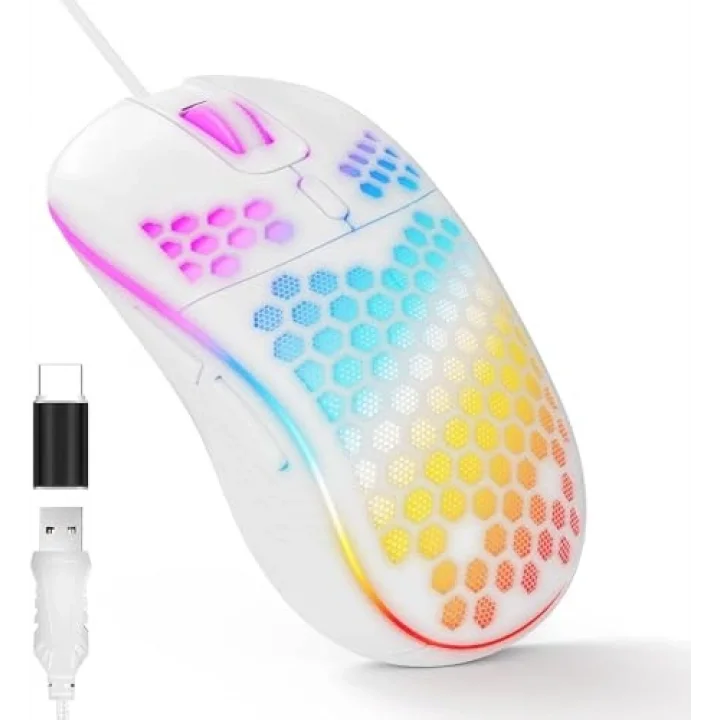 RGB Led Işıklı 6 Tuşlu 7200DPI Gaming Oyuncu Mouse Beyaz
