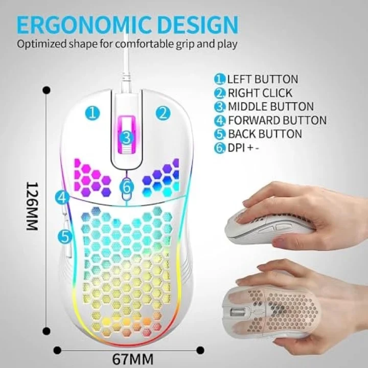 RGB Led Işıklı 6 Tuşlu 7200DPI Gaming Oyuncu Mouse Beyaz