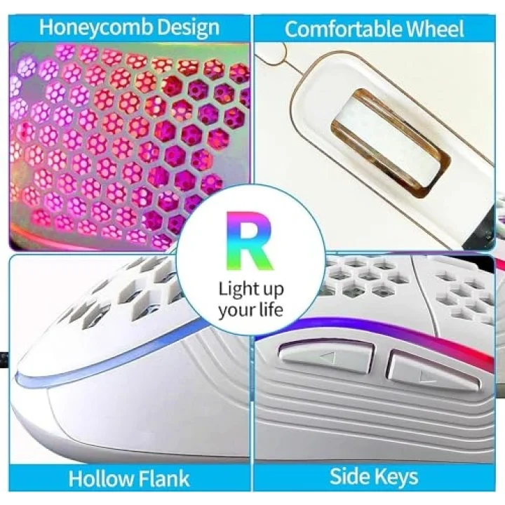 RGB Led Işıklı 6 Tuşlu 7200DPI Gaming Oyuncu Mouse Beyaz