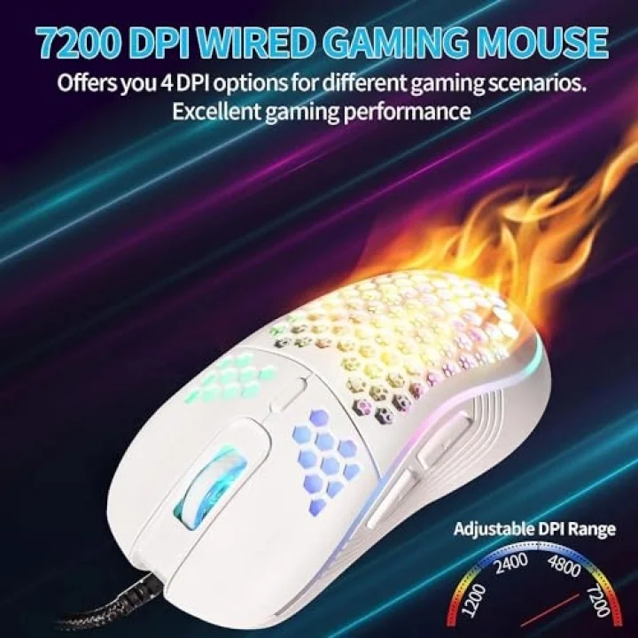 RGB Led Işıklı 6 Tuşlu 7200DPI Gaming Oyuncu Mouse Beyaz