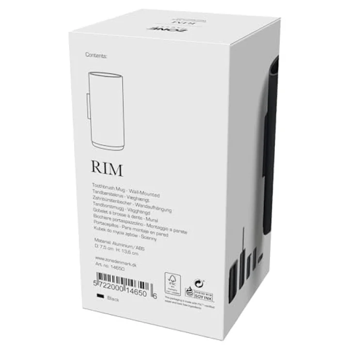 Rim Duvar için diş fırçası kabı, çap 7 cm, yükseklik 13,6 cm, siyah