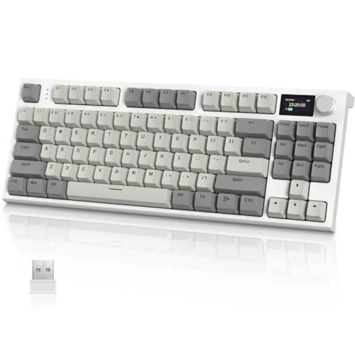 RK86 Kablosuz Mekanik Klavye, Gaming Klavye Conta Montajlı, 3 Mod (2.4Ghz/Bluetooth/Type C) Apex Pro TKL RGB 75% Oyuncu Klavyesi, TFT Renkli Ekran, Topuz, Hot Swappable Doğrusal Anahtar