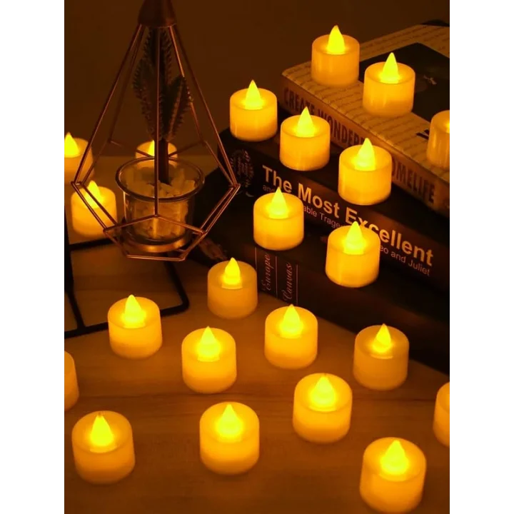 rkmstore Tealight LED Mum 24’lü – Sarı Işıklı Dumansız Pilli Mum Seti (Piller Dahil)