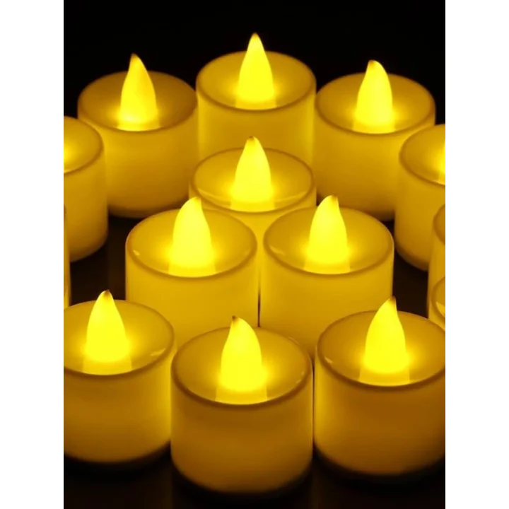 rkmstore Tealight LED Mum 24’lü – Sarı Işıklı Dumansız Pilli Mum Seti (Piller Dahil)