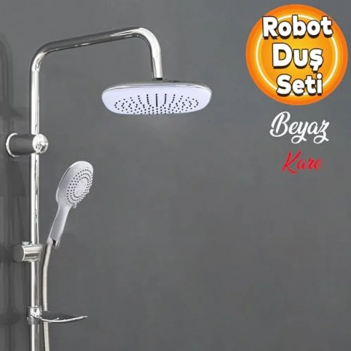 Robot Tepe Duş Seti Takımı Shower Yağmurlama Kare Banyo Masaj Duş Başlığı Sistemi Beyaz Krom