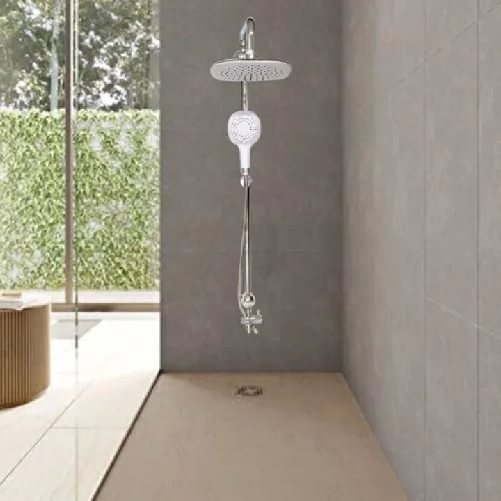 Robot Tepe Duş Seti Takımı Shower Yağmurlama Kare Banyo Masaj Duş Başlığı Sistemi Beyaz Krom