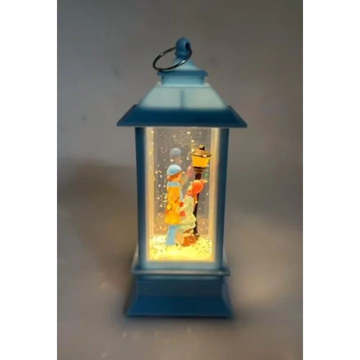 Romantik Kış Masalı Işıklı Kar Küresi - Sevgililer Mavi