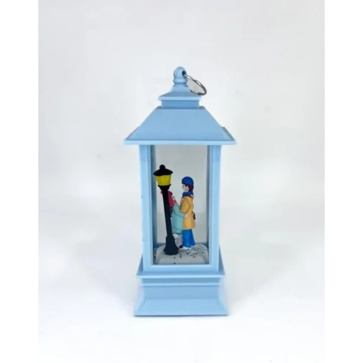Romantik Kış Masalı Işıklı Kar Küresi - Sevgililer Mavi