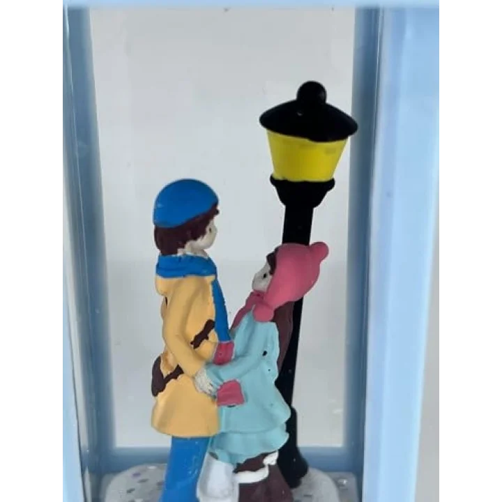 Romantik Kış Masalı Işıklı Kar Küresi - Sevgililer Mavi