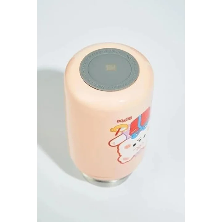 Rovco 400ml Silikon Pipetli Sevimli Ayıcıklı Boyun Askılı Bebek Kulplu Paslanmaz Çelik Termos (Turuncu)