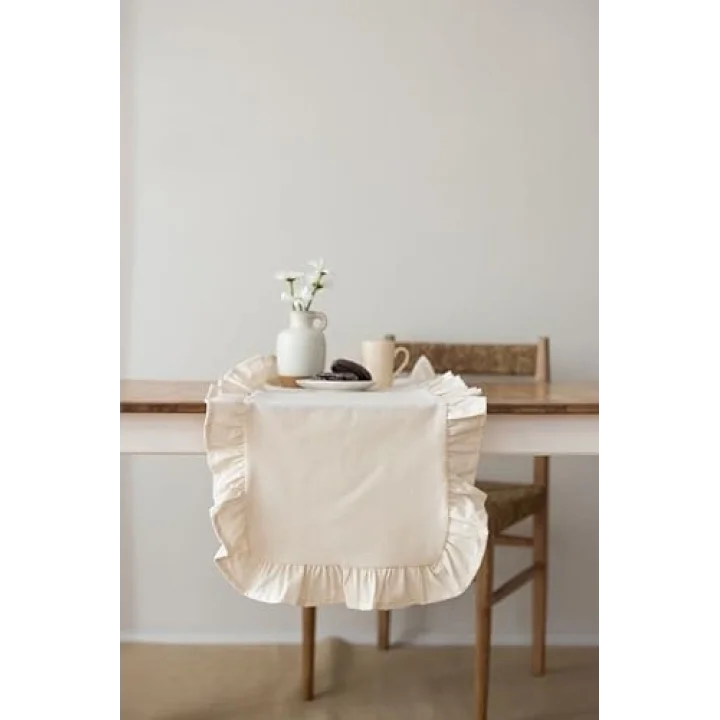 Rufle | Fırfırlı Keten Runner 40 X 110 Cm (Bej)