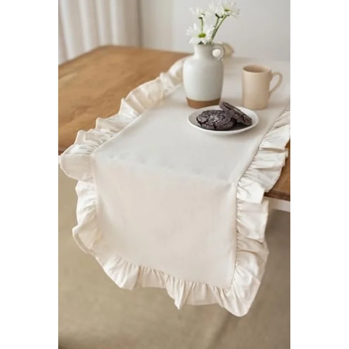 Rufle | Fırfırlı Keten Runner 40 X 110 Cm (Bej)