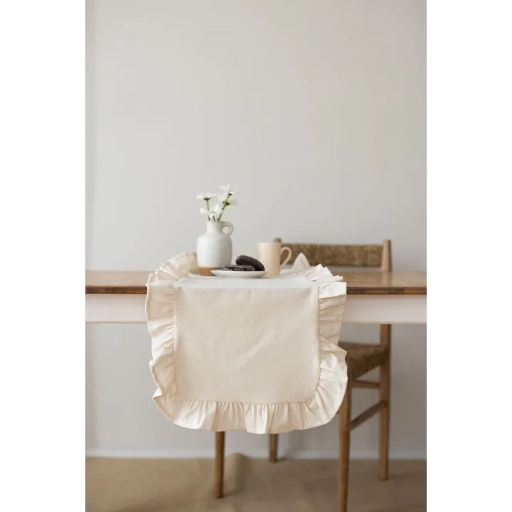 Rufle | Fırfırlı Keten Runner 40 X 110 Cm (Bej)