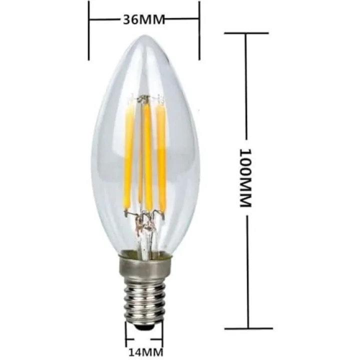 Rustik Led Ampul 4w E14 Ince Duy Gün Işığı 3000K 10 Adet Cata ERD25 Düz Mum Ampul