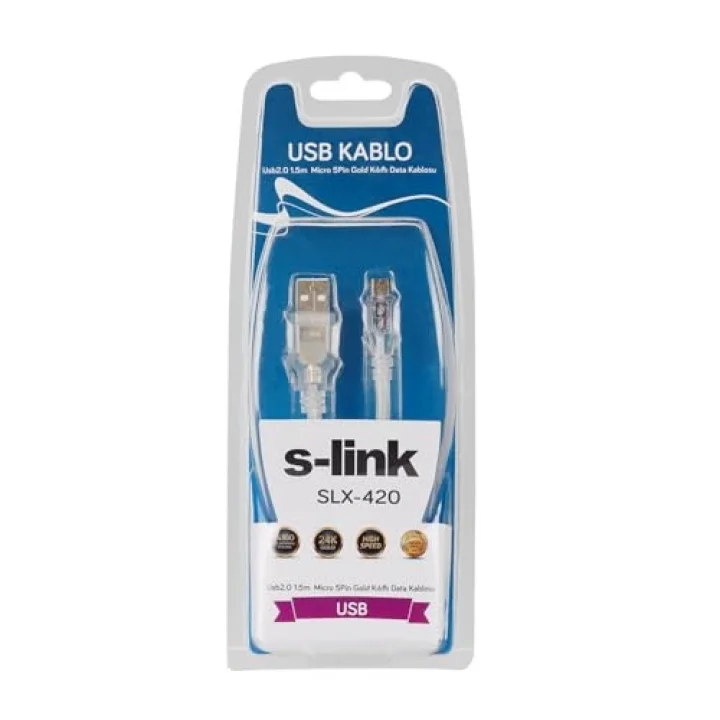 S-Link SLX-420 PS4 Kol Şarj Kablosu, 1.5 Metre Micro USB Şarj ve Data Kablosu, 2000mA USB-A to Micro USB Kablo, DualShock 4 Oyun Kolu Telefon Tablet Araç Kamerası ve Uyumlu Cihazlar İçin Şeffaf Kablo