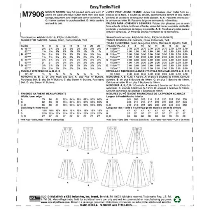 s Pattern Company Kadın Diz Boyu Pileli Etek, Bedenler 14-22 Dikiş Deseni