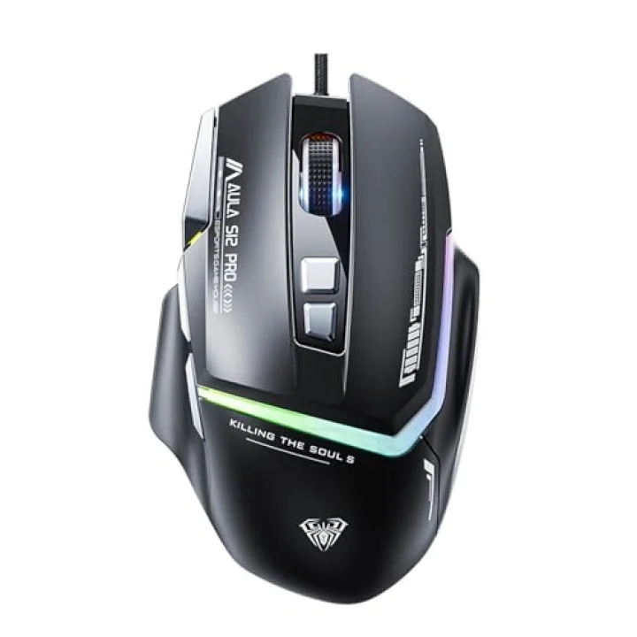 S12 Pro 12800 DPI 8 Tuşlu Makrolu Kablolu Optik Gaming Oyuncu Mouse Siyah