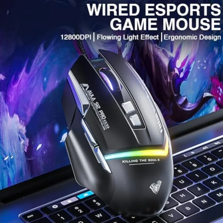 S12 Pro 12800 DPI 8 Tuşlu Makrolu Kablolu Optik Gaming Oyuncu Mouse Siyah