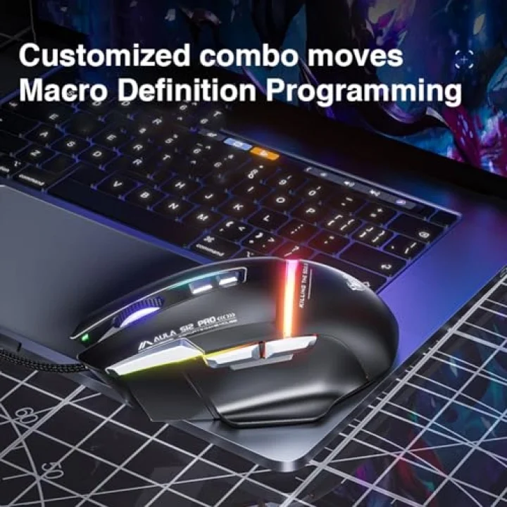 S12 Pro 12800 DPI 8 Tuşlu Makrolu Kablolu Optik Gaming Oyuncu Mouse Siyah