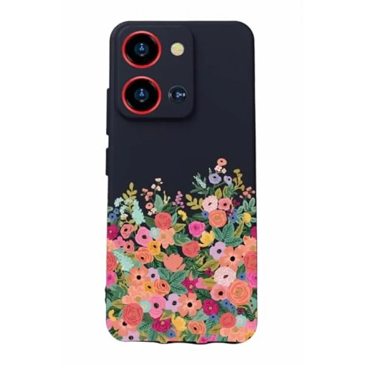 S19 Max Pro S Zoom ile Uyumlu Kamera Korumalı Silikon Kılıf, Çiçek Baskılı, Siyah