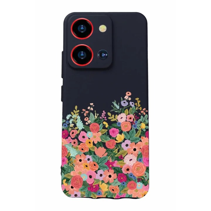 S19 Max Pro S Zoom ile Uyumlu Kamera Korumalı Silikon Kılıf, Çiçek Baskılı, Siyah