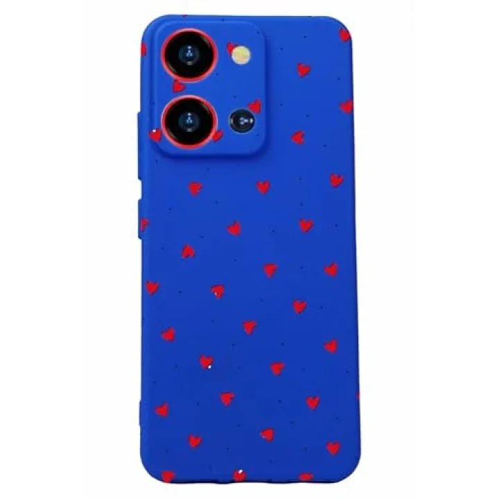 S19 Max Pro S Zoom ile Uyumlu Kamera Korumalı Silikon Kılıf, Mavi, Kalp Desenli