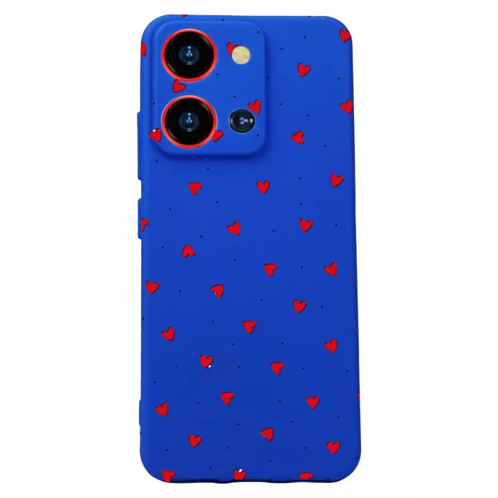 S19 Max Pro S Zoom ile Uyumlu Kamera Korumalı Silikon Kılıf, Mavi, Kalp Desenli