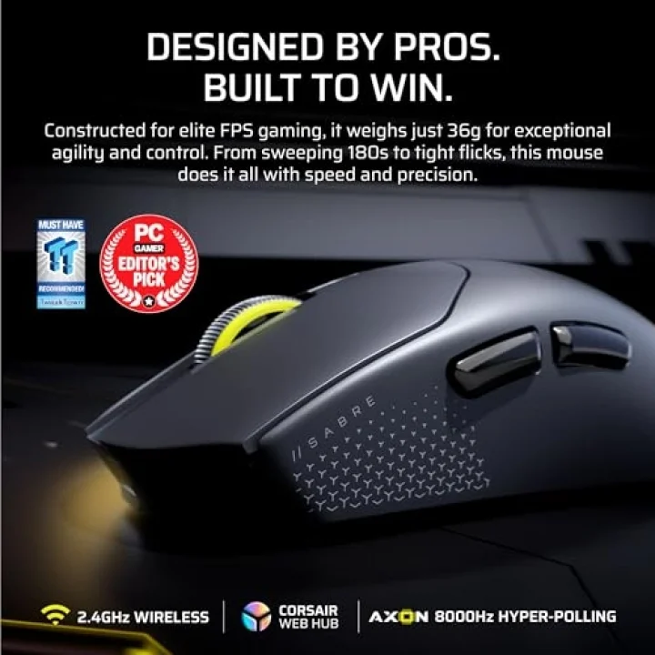 SABRE V2 PRO ULTRALIGHT (36g) 8K Polling Rate Kablosuz Gaming Mouse - Siyah (CH-931G000-WW)