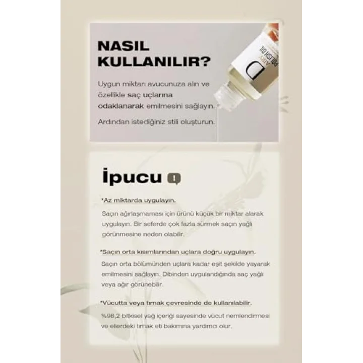 Saça Parlak ve Islak Bir Görünüm Sunan Bitkisel Özler İçeren Saç Yağı Pro Airy Polish Oil 30ml